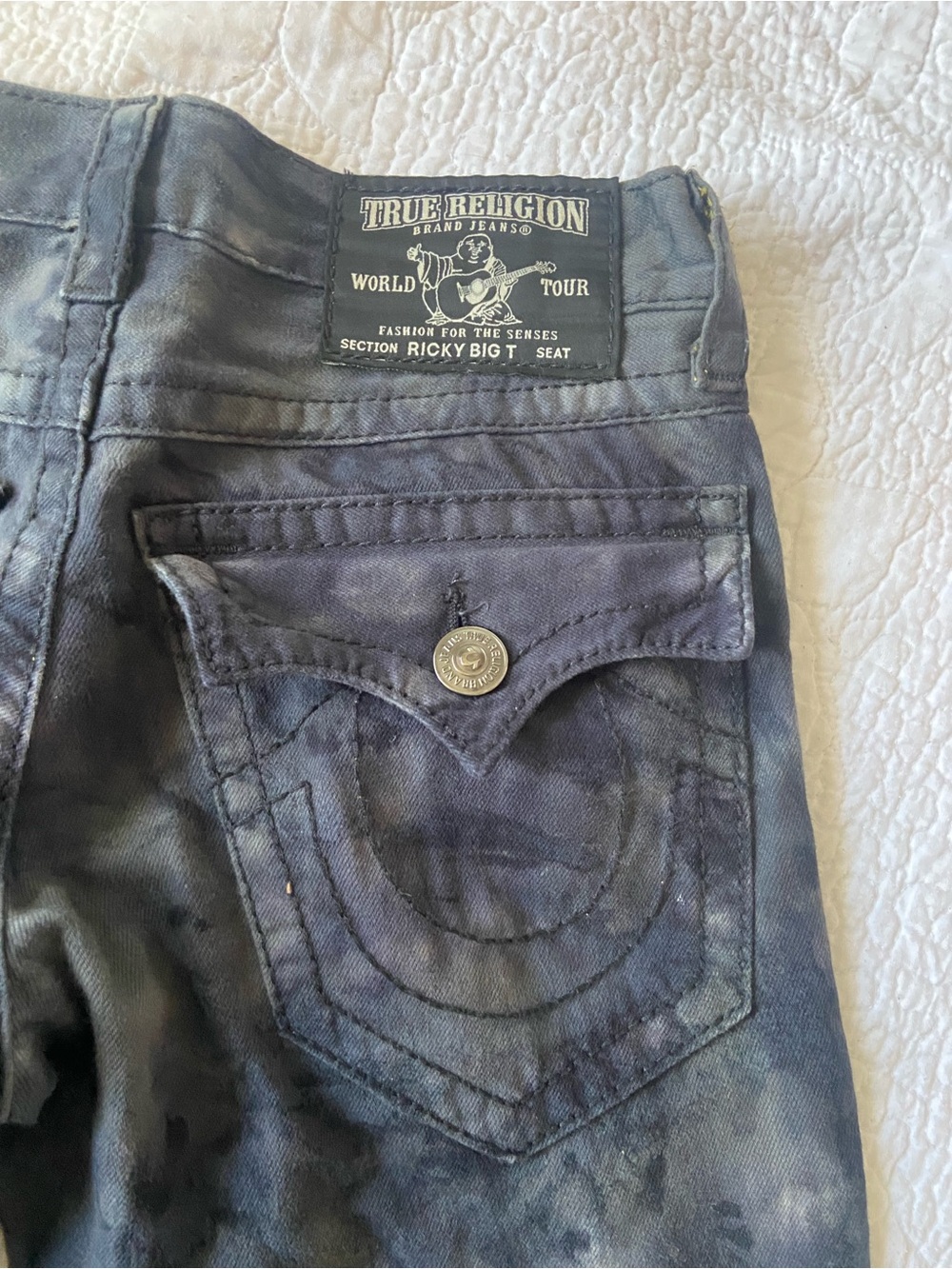 True Religion Vintage Made in USA Mens Gray camo Washed Bootcut
